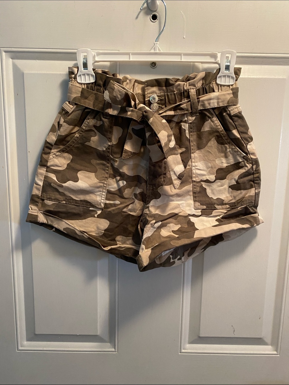 refuge Tan Camo Paperbag Waist Cargo Shorts
